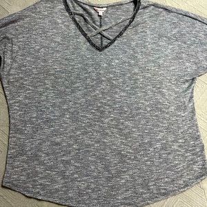 Juicy Couture Rhinestone Crystal Dolman Crisscross Heather Gray Knit Top L